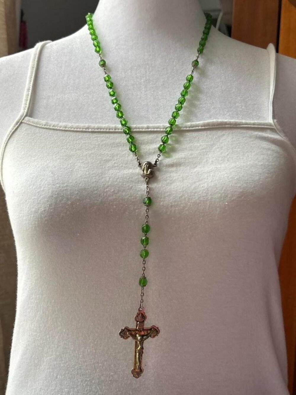 Green Faceted Bead Rosary made in Italy